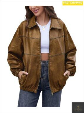 Oversized Faux Leather Jacket Vintage Motorcycle Coat Fall